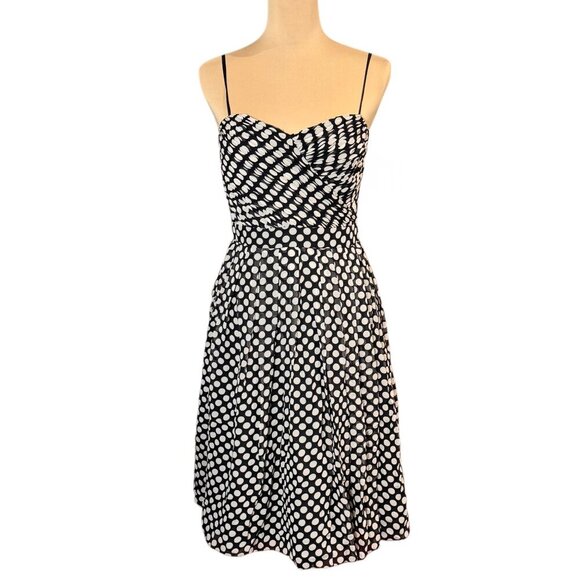 Aidan Mattox Polkadot Cocktail Dress Sz.6 Black Cream Silk Event Coquette - Picture 2 of 13